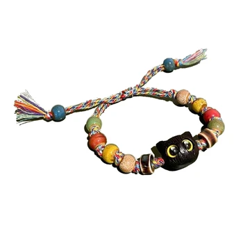 Керамические браслеты Y1UE с большеглазым котом, Круглые браслеты из бисера, украшения для темперамента девушки