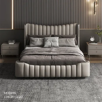 Кожаная кровать Napa современный минимализм 1,8-метровая двуспальная кровать в главной спальне 1,5-метровая кровать с обивкой из массива дерева итальянская легкая роскошь
