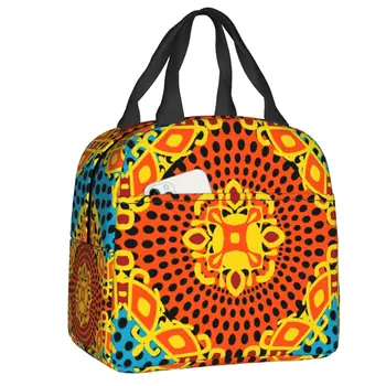 Красочная утепленная сумка для ланча с цветочным принтом в африканском стиле Анкара для женщин, искусство племени Африки, термоохладитель, коробка для бенто, работа, школа, путешествия