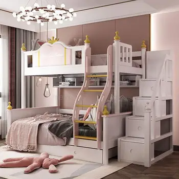 Кровать принцессы с горкой и шкафчиком В европейском стиле, современная мебель для детской спальни, замок, Роскошная детская кровать в стиле девочки