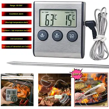 Кухонный цифровой термометр для приготовления мяса, температуры продуктов для духовки, функция таймера для гриля барбекю с датчиком, счетчик тепла для приготовления пищи