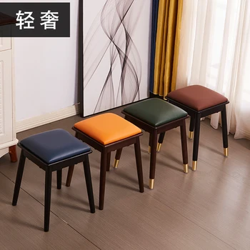 Легкие роскошные табуреты из цельного дерева, бытовые квадратные табуреты, которые можно складывать, современные и простые обеденные стулья, скамейки, небольшие стулья