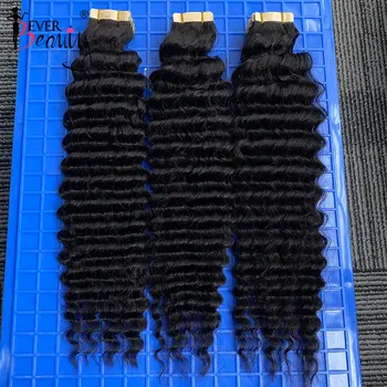 Лента для наращивания волос для чернокожих женщин, свободные вьющиеся пряди кожи, Невидимые пучки человеческих волос, Бразильская объемная глубокая волна Ever Beauty