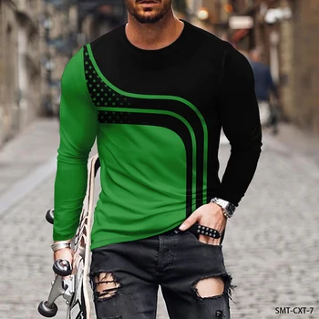 Летняя мужская футболка с круглым вырезом и 3D принтом в стиле Ретро с Орлом, Повседневная Футболка С длинным рукавом, Пуловер Оверсайз, Модная Мужская одежда
