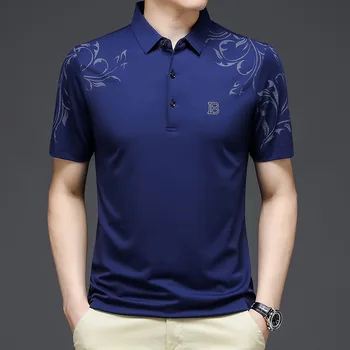 Летняя новая рубашка-поло с коротким рукавом и отворотом с принтом, Корейская модная простая свободная мужская футболка с коротким рукавом