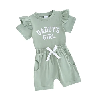 Летняя одежда для маленьких девочек, футболка с короткими рукавами для девочек, шорты с эластичной резинкой на талии, милые наряды для новорожденных