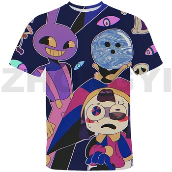 Летняя футболка Amazing Digital Circus 3D для мальчиков и девочек, модная одежда для родителей и детей, футболки с короткими рукавами с героями мультфильмов, футболки с аниме-графикой.