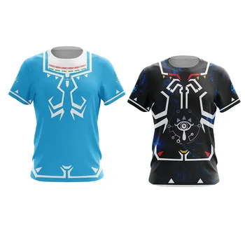 Летняя футболка для косплея Adult Link Для мужчин и женщин с 3D принтом, рубашка с коротким рукавом, сине-белая крутая футболка для ролевых игр