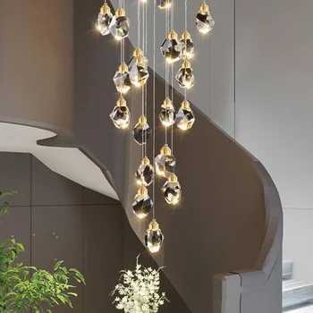 Люстра K9 Nordic Crystal Cube Для внутреннего декора Светодиодный светильник для домашней лестницы, чердака, спиральной подвесной лампы, гостиной, столовой, спальни