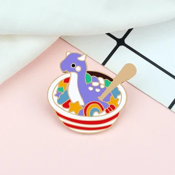 Милый фиолетовый значок с эмалью в виде динозавра, мультфильм, Креативная японская кухня, Брошь из красочного сплава, Булавки для лацканов, Ювелирный подарок для рюкзака