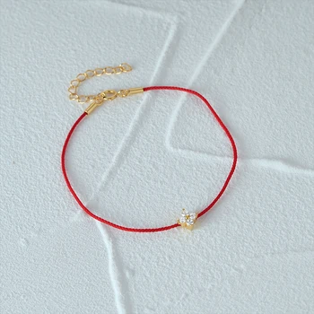 Минималистичный Универсальный браслет с красной веревкой из цветочного циркона S925 Стерлингового серебра, женский браслет для подарка Оптом