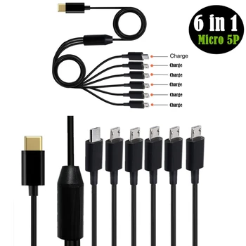 Многофункциональный кабель для быстрой зарядки 6 в 1 USB C, шнур для зарядки от Type-C до Micro USB