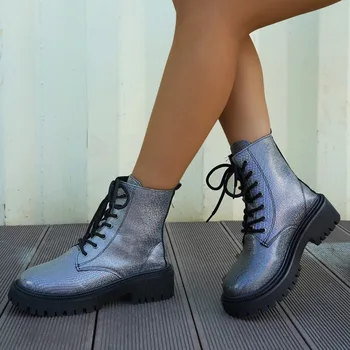 Модные ботинки на квадратном каблуке из искусственной кожи, брендовая весенне-осенняя обувь 2023 года, женские однотонные ботинки на низком каблуке со шнуровкой и круглым носком