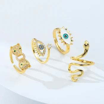 Модные кольца для прополки с леопардовой головой CZ для женщин, кольца на палец в виде змеи с открытым глазом, вечерние украшения, подарок на день рождения