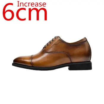 Мужская деловая кожаная обувь с круглым носком, Официальные Оксфордские туфли, Британские мужские туфли из воловьей кожи, Новые туфли с внутренним подъемом на 6 см
