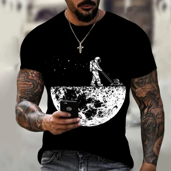 Мужская модная повседневная футболка оверсайз Space Walk с коротким рукавом и круглым вырезом; Новая футболка с 3D-принтом Alien Harajuku