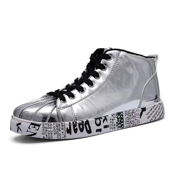 Мужская обувь, модные кроссовки из лакированной кожи, топы, золотые, серебряные Ботинки в стиле хип-хоп, Брендовая дизайнерская обувь с глянцевой подсветкой, Размер 46