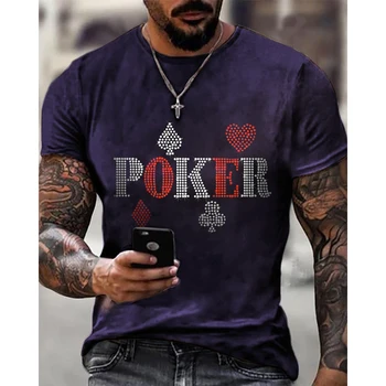 Мужская одежда высокого качества, модная футболка оверсайз y2k Poker, дизайнерские топы со стразами, короткий рукав, домашняя повседневная уличная футболка, новинка