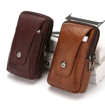 Мужская поясная сумка из искусственной кожи большой емкости, двухслойная уличная водонепроницаемая поясная сумка, 7,5-дюймовый чехол для телефона, походная сумка для кемпинга