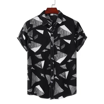 Мужская рубашка с гавайским геометрическим рисунком, горячая распродажа, черно-белые рубашки с короткими рукавами и 3D-принтом, Летние топы, крутая уличная блузка