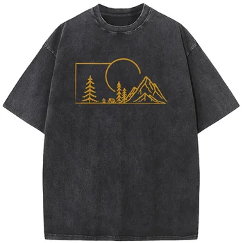 Мужская рубашка с короткими рукавами в стиле Gold Mountain, 230 г, отбеленная футболка, модная свободная выстиранная футболка из хлопка с коротким рукавом