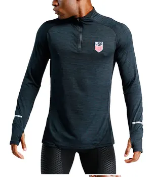 Мужская спортивная одежда для фитнеса, топ из полиэстера на молнии с длинными рукавами наполовину