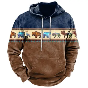 Мужская толстовка с капюшоном в винтажном индийском стиле, пуловер Унисекс в стиле харадзюку, 2023 Новая куртка, повседневные уличные топы Оверсайз