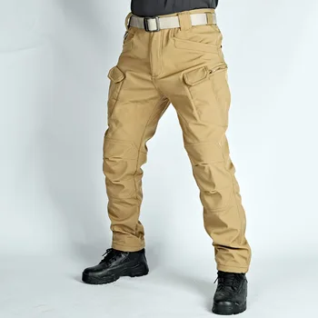 Мужские боевые брюки Soft Shell, уличные плюшевые и теплые военные брюки для фанатов, износостойкие тактические брюки спецназа