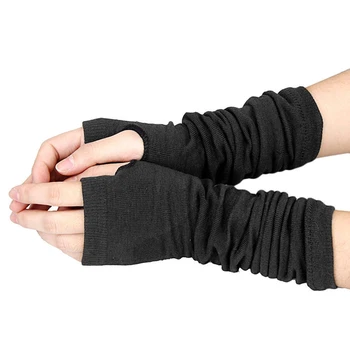 Мужские Женские трикотажные перчатки Унисекс без пальцев, мягкие теплые длинные рукавицы, теплая зима, черный