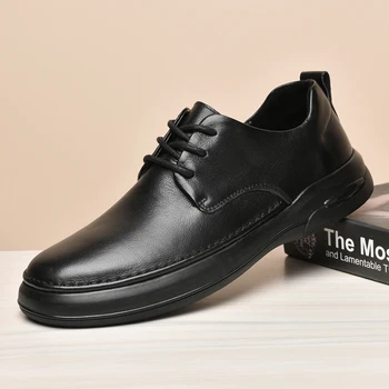 Мужские Оксфорды на шнуровке из натуральной кожи Модельные туфли Модная мужская повседневная обувь на платформе черный Бренд Официальная Мужская обувь