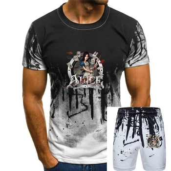 Мужские футболки Alice Madness Возвращает значок Горячая тема черные рубашки для взрослых