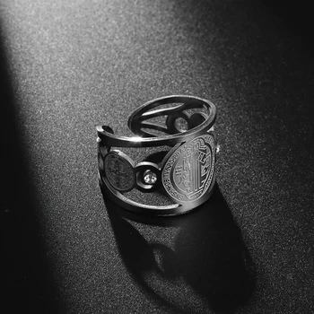 Мужское кольцо из нержавеющей стали, модное классическое кольцо католического экзорциста Святого Бенедикта, религиозное кольцо, ювелирный подарок