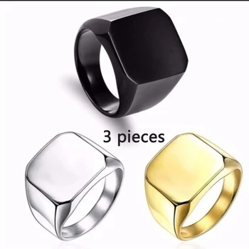 Мужское кольцо с гладким циферблатом из 3 предметов, агрессивный деловой блеск, Квадратная роскошь, высококачественная индивидуальность, простые ювелирные изделия Оптом