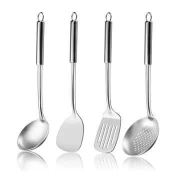 Набор кухонных принадлежностей из 4 предметов, Набор лопаток для приготовления пищи, набор посуды для Вока Включает шумовку, Вок-лопатку и Лопаточку с прорезями