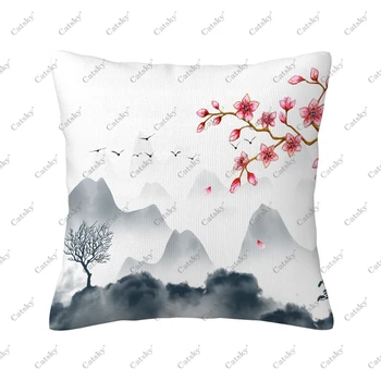 Наволочка с пейзажем в стиле китайской живописи, наволочка с рисунком Аста, наволочка для домашнего декора, наволочка для дивана-кровати