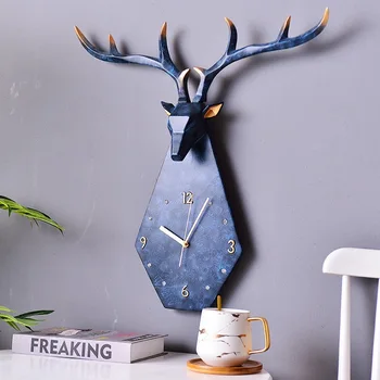 Настенные часы в скандинавском стиле с оленем, украшение гостиной, домашний креативный настенный светильник, кабинет в гостиной
