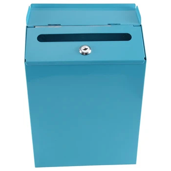 Настенный почтовый ящик Настенный ящик для сбора мусора Фермерский почтовый ящик + ключ Подходит для домашнего офиса Синий