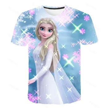 Новая летняя футболка Frozen 2 Anna Elsa Meisje с 3D цифровой печатью, футболки с принтом Frozen Snow Queen Anna Elsa с мультяшным принтом