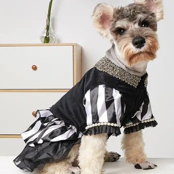 НОВОЕ роскошное свадебное платье для собак с юбкой для собак, черно-белое бархатное платье, одежда для щенков для собак