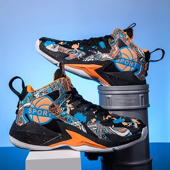 Новые модные баскетбольные кроссовки с граффити для мужчин и женщин, дышащая профессиональная баскетбольная обувь, спортивная обувь на платформе для подростков