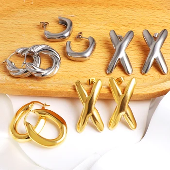 Новые серьги-гвоздики в форме буквы X в стиле панк, Криволинейные серьги Для женщин, модные украшения из нержавеющей стали, подарок для вечеринки