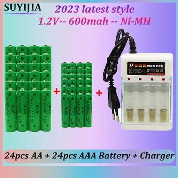 Новый аккумулятор 1,2 В AA + AAA 600 мАч Ni-MH Аккумуляторная батарея с зарядным устройством для часов, мыши, компьютерной игрушки, фонарика, светодиодной запасной батареи