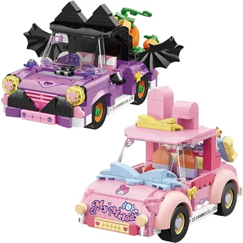 Новый строительный блок Sanrio, милый мультфильм, модель автомобиля Kuromi My Melody, строительный блок, детская игрушка-головоломка, милый подарок на День рождения