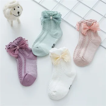 Носки для маленьких девочек Blotona, однотонные Милые кружевные носки с бантом, Весенне-осенние повседневные чулки принцессы от 3 до 12 лет