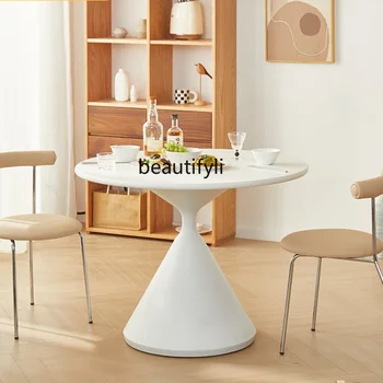 Обеденный стол, домашний свет, Роскошный Современный Простой круглый стол, Французский Кремовый стиль, маленькая квартира, круглый стол из каменной плиты