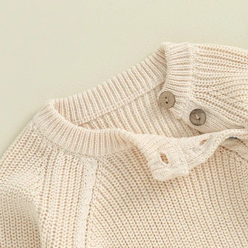 Одежда Для новорожденных мальчиков и девочек, свитер крупной вязки на пуговицах, топы с круглым вырезом и длинными рукавами, осенне-зимняя одежда