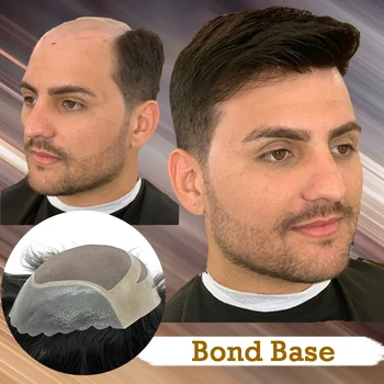 Основа 100% человеческих волос Мужской парик для мужчин из волос Remy, тонкое моно-кружево из полиуретана, прочное Высокое качество