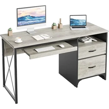 Офисный стол с выдвижными ящиками, 55-дюймовый промышленный компьютерный стол с местом для хранения, Деревянный учительский стол с подставкой для клавиатуры и папок