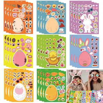 Пасхальные наклейки для детей Сделай свою пасхальную наклейку Сделай кролика, цыпленка, яйцо, поделки из пазлов, игры для вечеринок, Игрушки, подарки для мальчиков и девочек