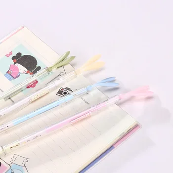 Пластик 0,38 мм, гелевая ручка с черными чернилами, канцелярские принадлежности с заячьими ушками Kawaii, Нейтральная ручка, Школьные письменные принадлежности